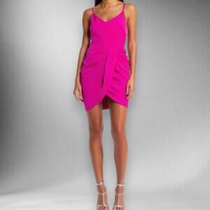 Black Halo Sz 2 Sadora Side Twist Mini Dress Pink Spaghetti Strap Cocktail Party